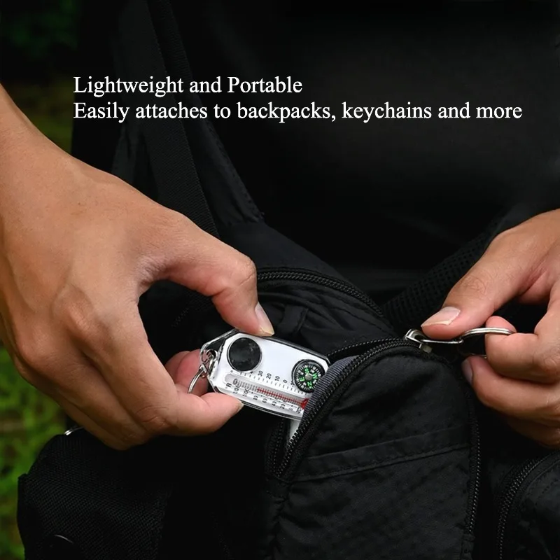 Outdoor Survival Compass Keychain, Portable Mini Compass with Thermometer and Magnifying Glass view 4