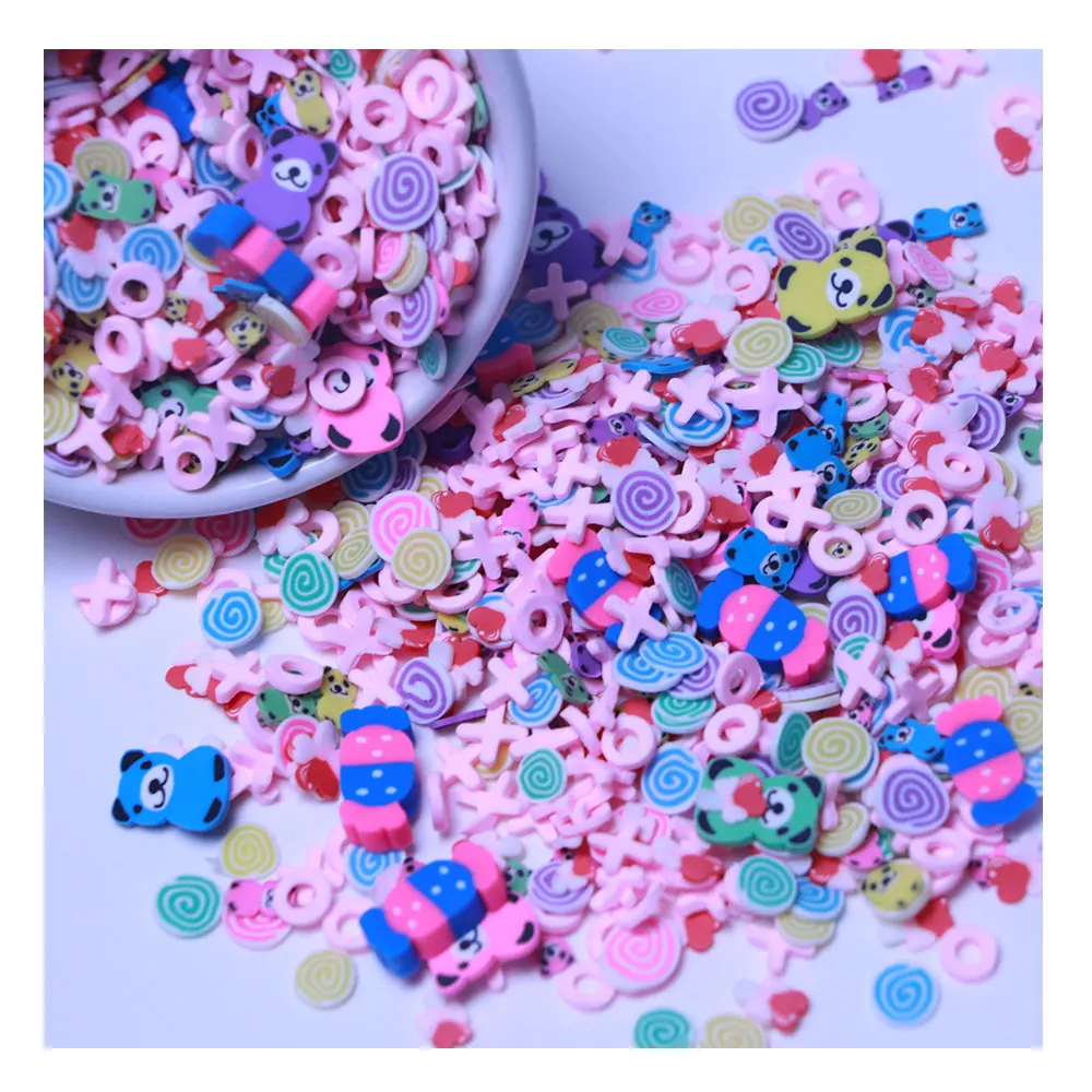 500g/Bag Assorted Polymer Clay Candy Slice Sweet Candy Swirl Roll Cake Sprinkles With Bear Mixed For Slime Filler Nail Art Decor