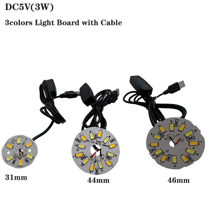 1PCS DC5V Dimmable LED chip 3W 31MM /44MM/46MM Surface Light Source Double Color LED Light Beads With 1.5M 4keys Dimmer cable