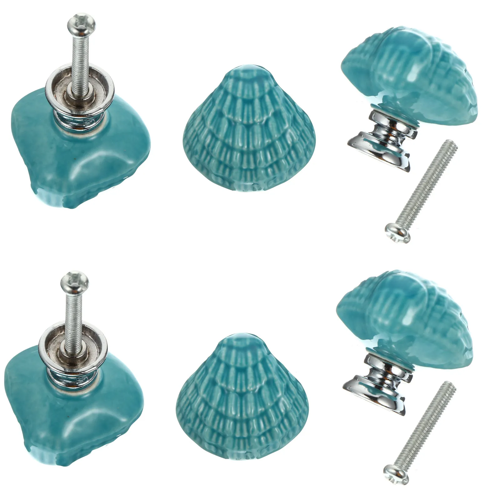 6pcs Cartoon Ceramic Cabinet Knobs Shell Shape Dresser Drawer Pulls Wardrobe Cupboard Door Handles