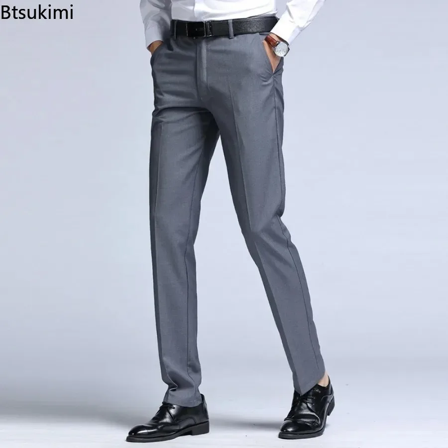 

New Men's Spring Autumn Slim Fit Straight-leg Suit Pants Solid Business Office Evening Party Dress Suit Pants Formal Pants Male