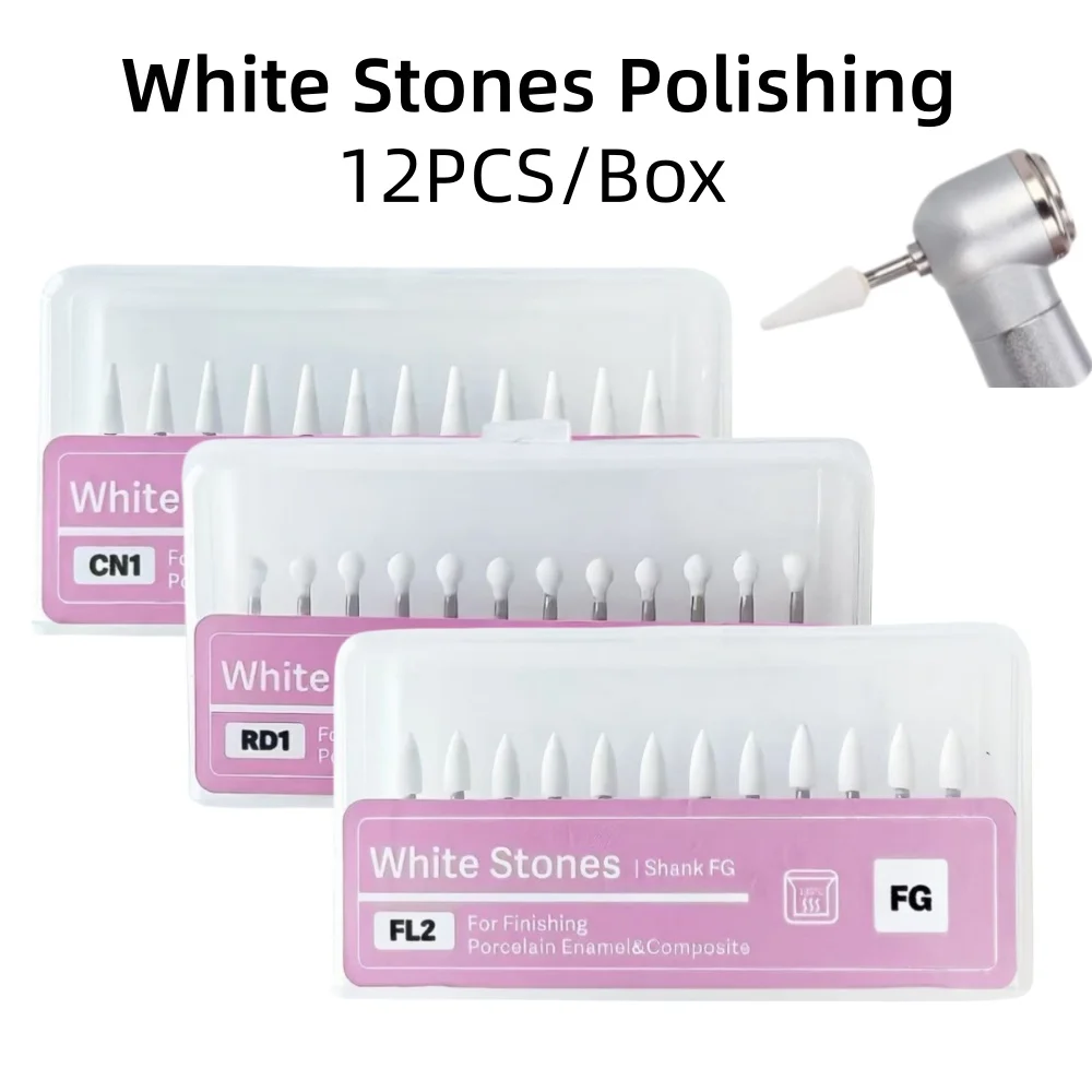 120/60PCS Dental Flame Cone Round White Stone Polisher FG Burs FL2 CN1 RD1 for Polishing Dental Clinic Resin Porcelain Metal