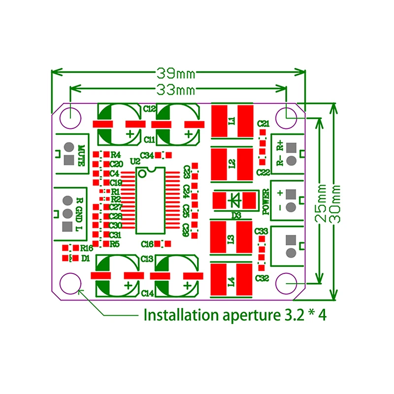 Dual Stereo TPA3110 2x15W Amplifier Module, Digital, DC 12V, PCB Electronics Design