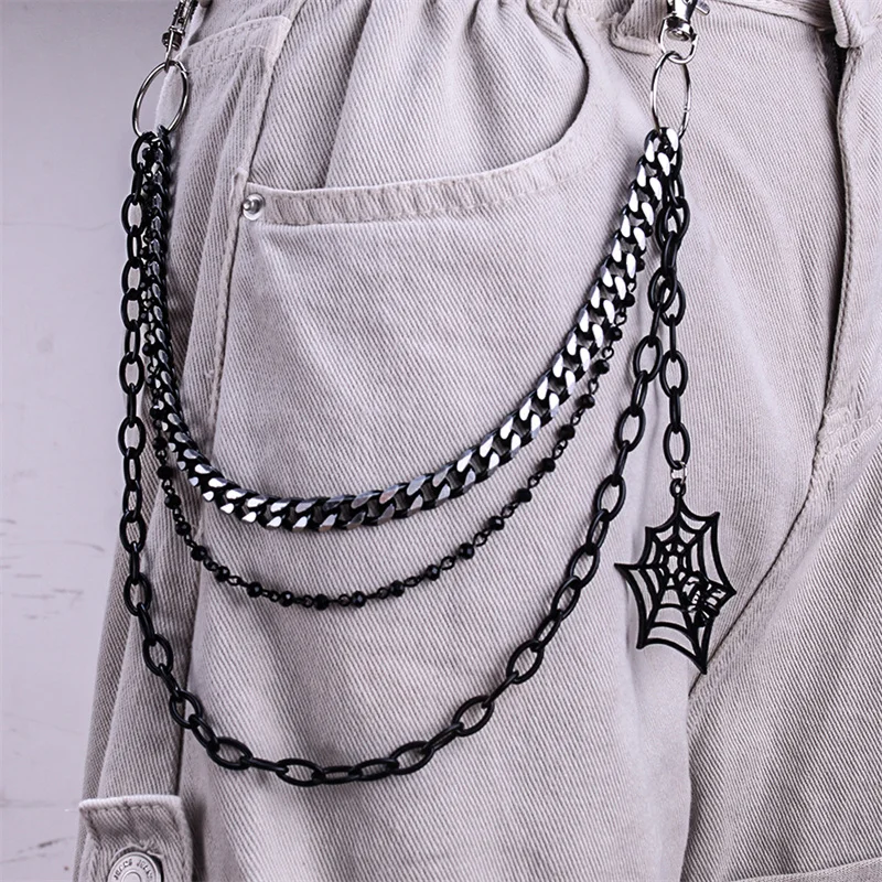 Mode Punk Metal Broekketting Hip Hop Sleutelhanger Spinneweb Hanger Jeansketting voor Heren Dames - 3 Stijlen Accessoire Cadeau