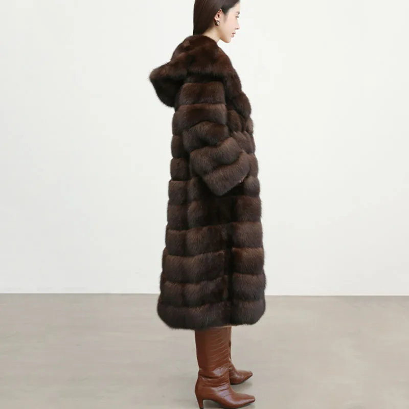 Solid Color Fashion Warm Coat True Fur Coat 2025 New Winter Warm Hooded High-Quality Temperament Leisure Women's Fur Coat H580