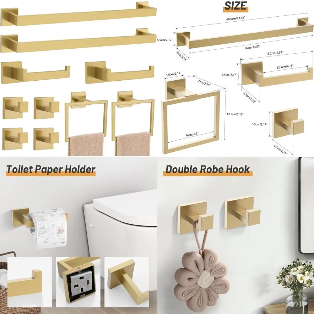 

10-Piece Brushed Gold Bathroom Accessory Set, SUS304 Stainless Steel Towel Bars and Toilet Paper Holders