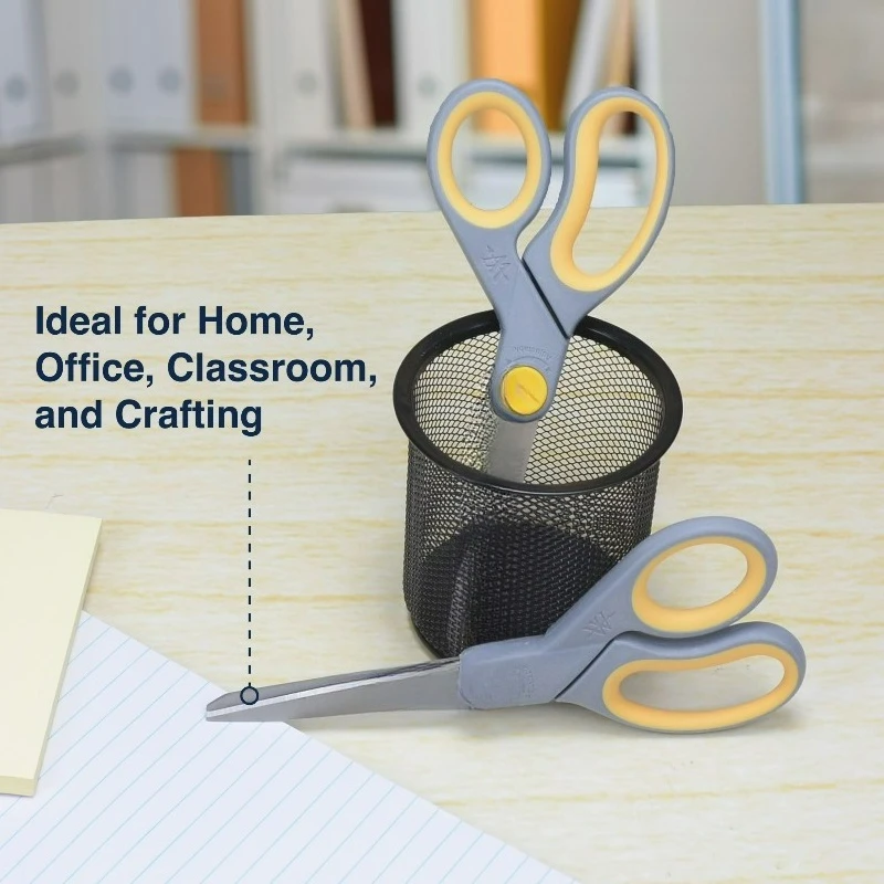 (2 pack) 8-Inch Titanium Bonded Adjustable Glide Scissors, Grey & Yellow for Office Use