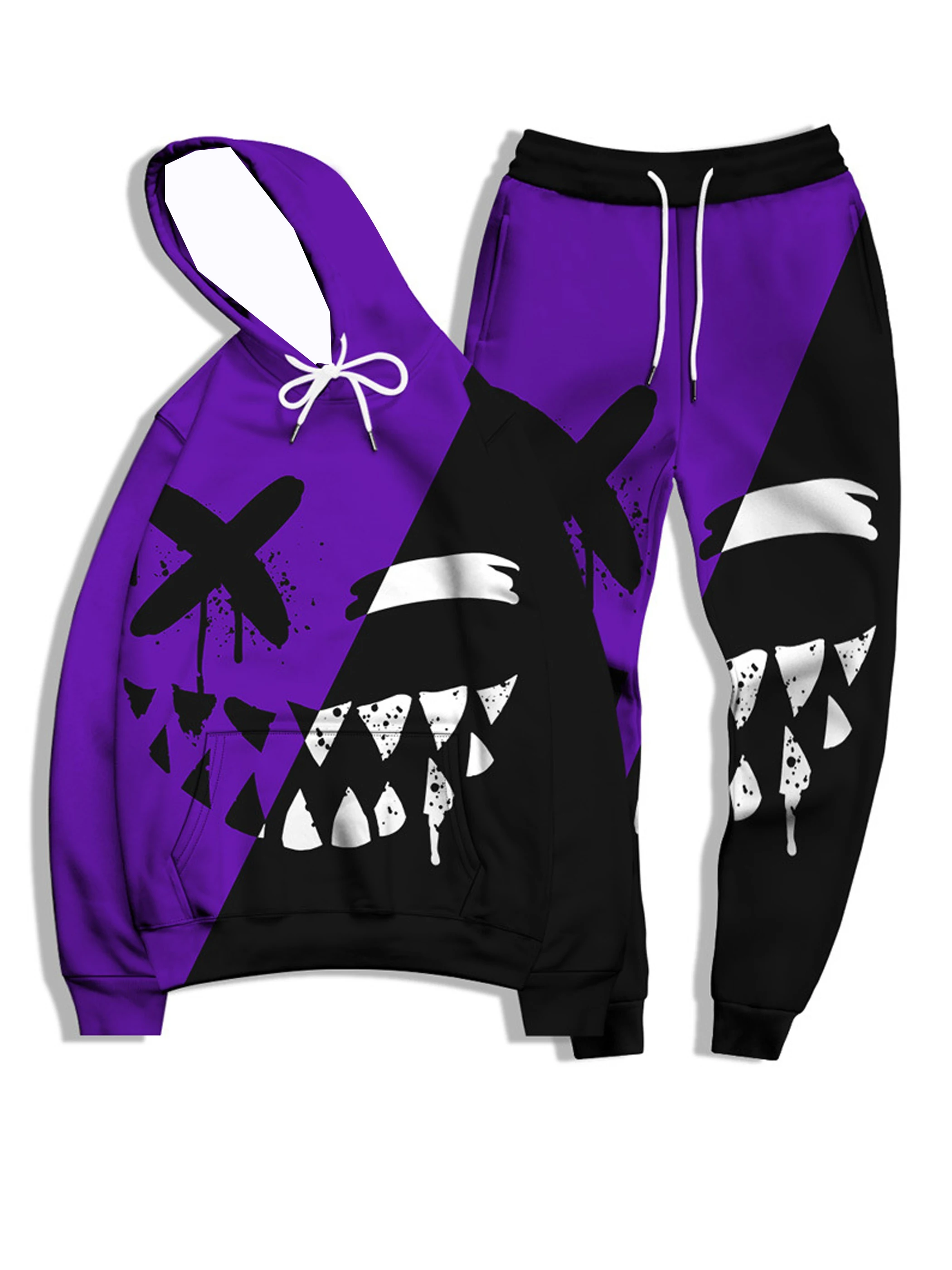 

Y2K популярный осенне-зимний мужской повседневный комплект с капюшоном, модный простой цветной свитшот с принтом + брюки, спортивный костюм