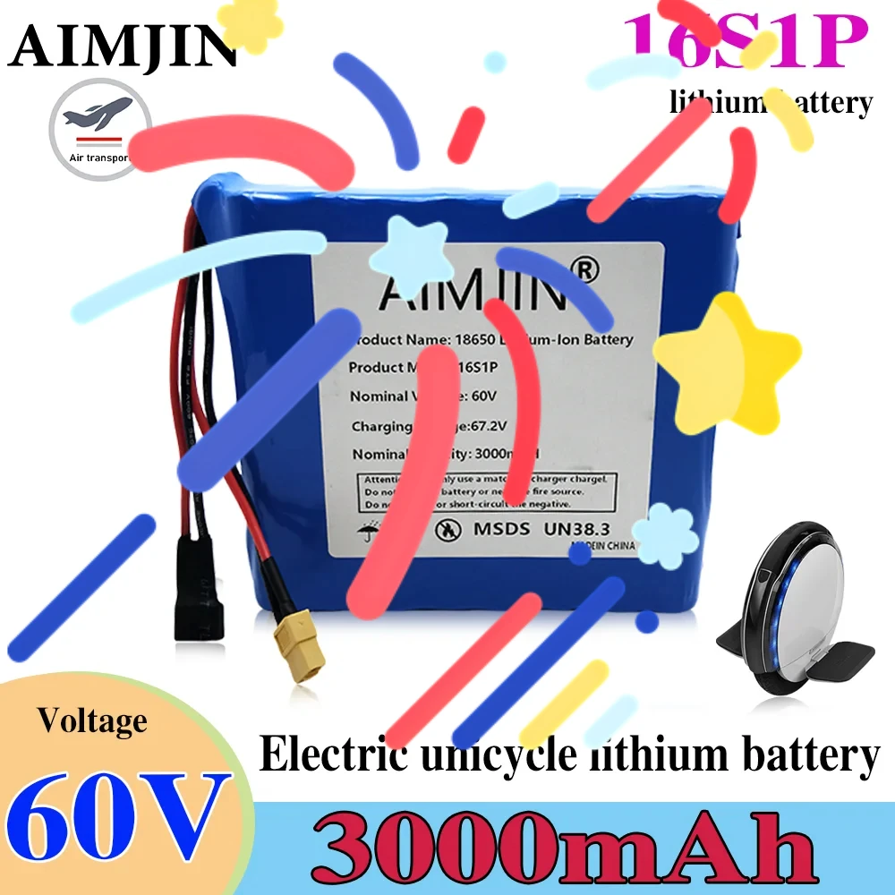 

Аккумуляторная батарея 3000 мАч 60 В 3,0 Ач 16S1P в упаковке с BMS для электрического одноколесного скутера с самобалансировкой