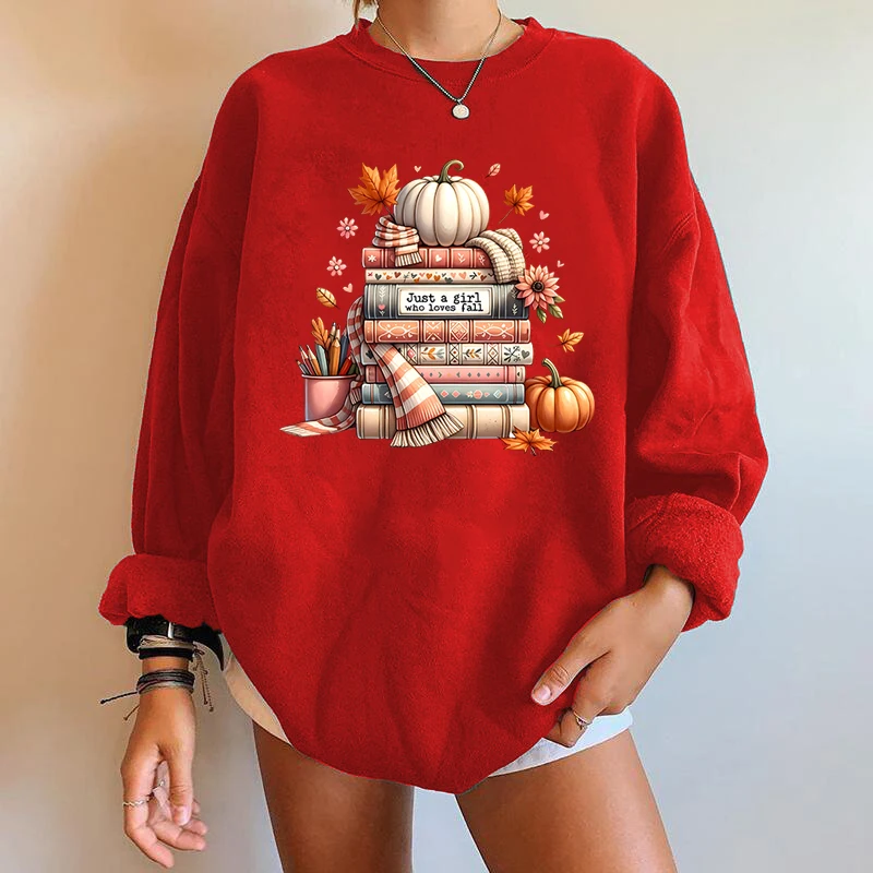 Halloween pumpkin book pattern y2k trendy printed sweatshirt round neck casual sweatshirt autumn spring women\'s clothing