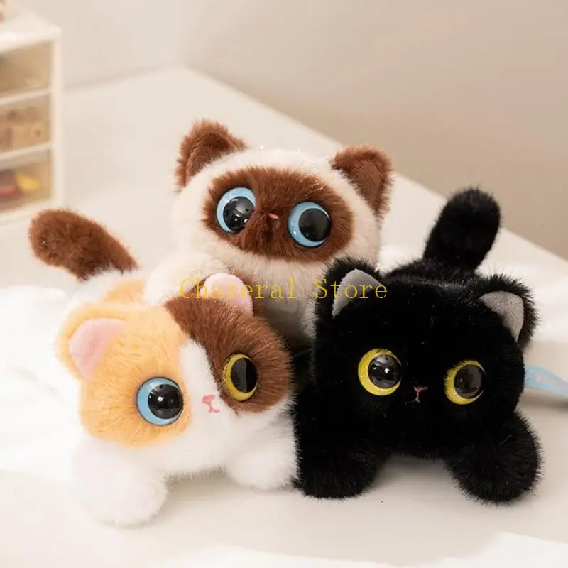 

E7CE Lying Postures Big Eye Cats Stuffed Animal Doll With Soft PP Cotton Filled Toy For Kids Comfort Room Decoration