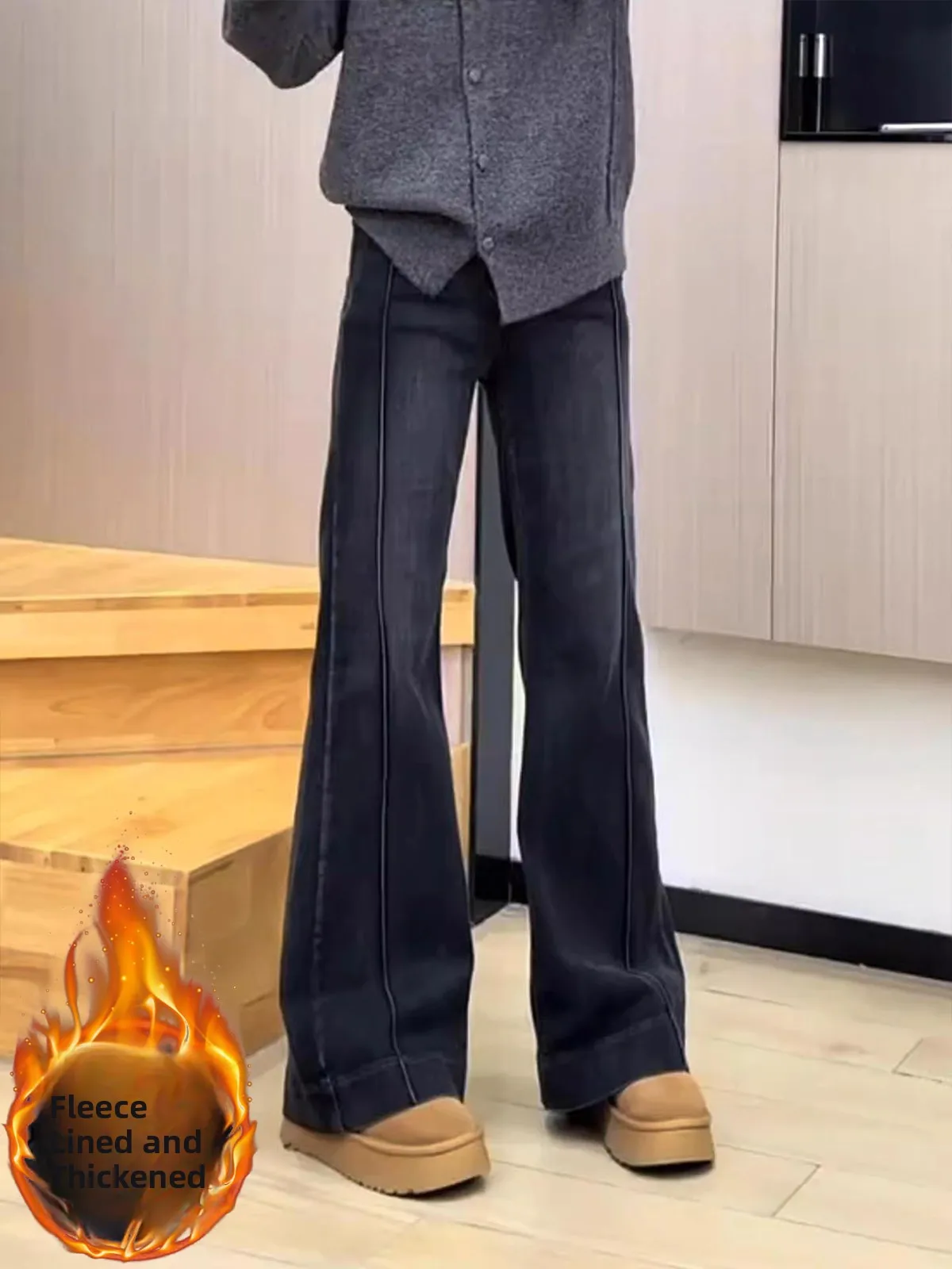 

Женские зимние джинсы Slim Fit с высокой талией, расклешенные, на флисовой подкладке, повседневные, прямые, буткат, брюки