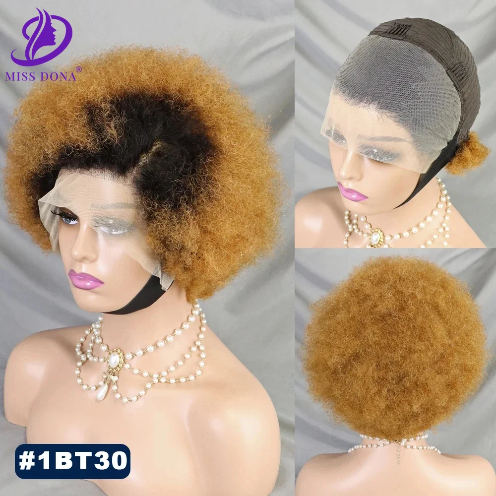 

Side Part 13*4 Lace Frontal Wigs Human Hair 1BT30 Afro Puff Curly Bob 250% Human Hair Wig Kinky Curl for Black Women