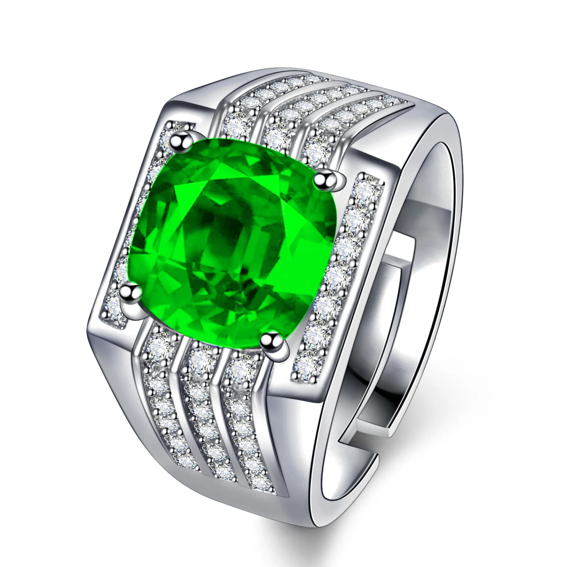 

Men's Emerald Sapphire Ring Square Gemstone Wedding Engagement Finger Ring Fashion 925 Silver Jewelry