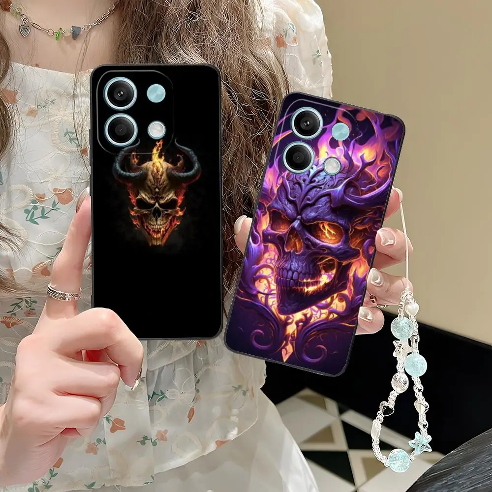 

Чехол для телефона Fire Skull Head для POCO M7 M6 M5 M4 M3 X7 X6 X5 X4 X3 Pro GT 5G, с красочной печатью, стильный, роскошный