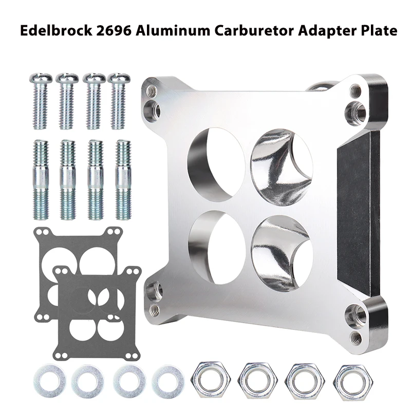 Edelbrock 2696 Carburetor Spacer Four-Hole Square-Bore to Spread-Bore For Quadrajet & Thermo-Quad Manifold Base 0.85in Venturi