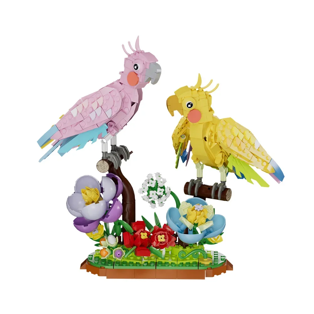 MOC Día de San Valentín loro lovebird bloques de construcción modelo creativo pareja oso ladrillos DIY juguete ensamblado amor amiga regalo