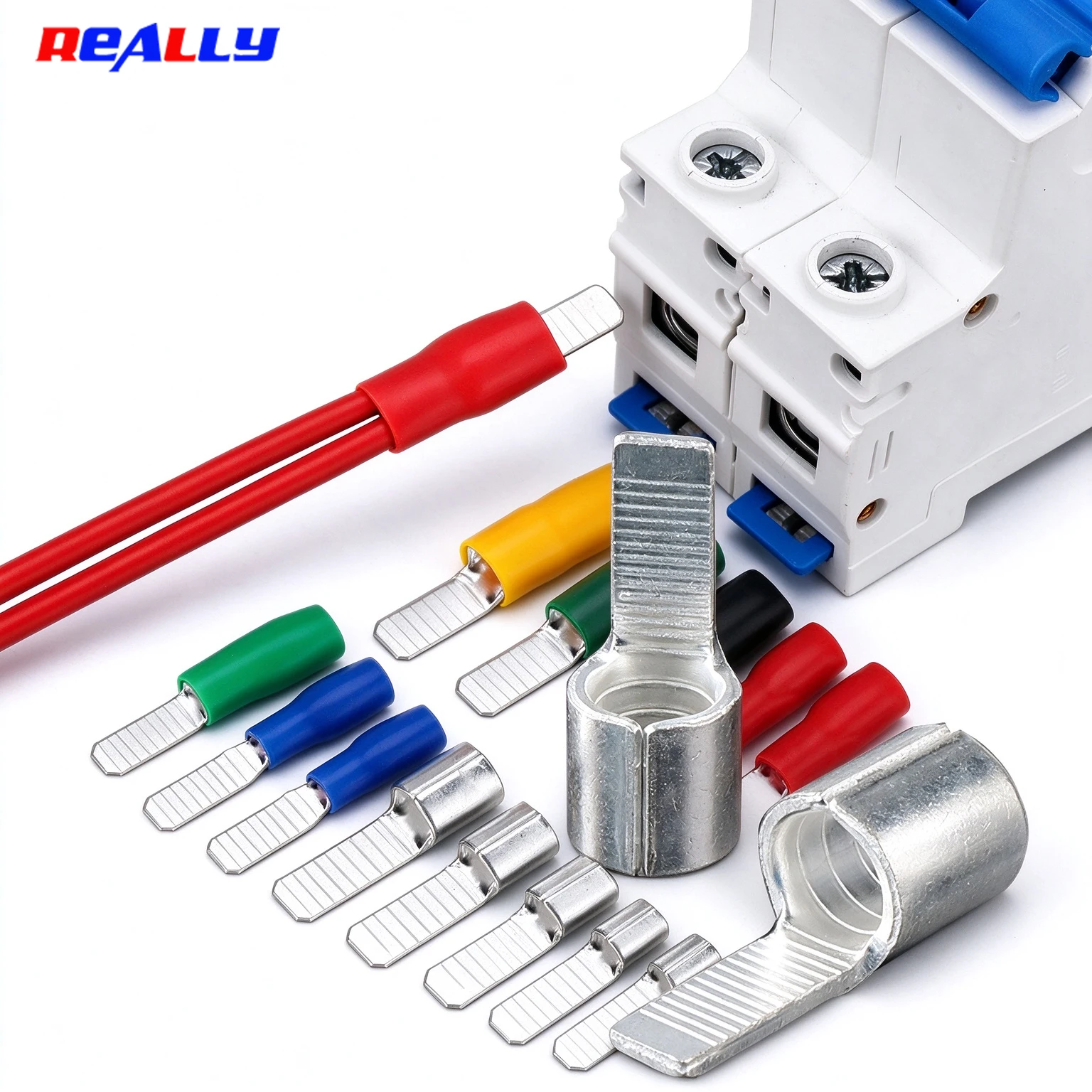 C45 DZ47 Circuit Breaker Terminal Tinned Copper Blade Spade Crimp Lug MCB Busbar Connector 1.5-16mm² AWG16-6 Insulated 20sets