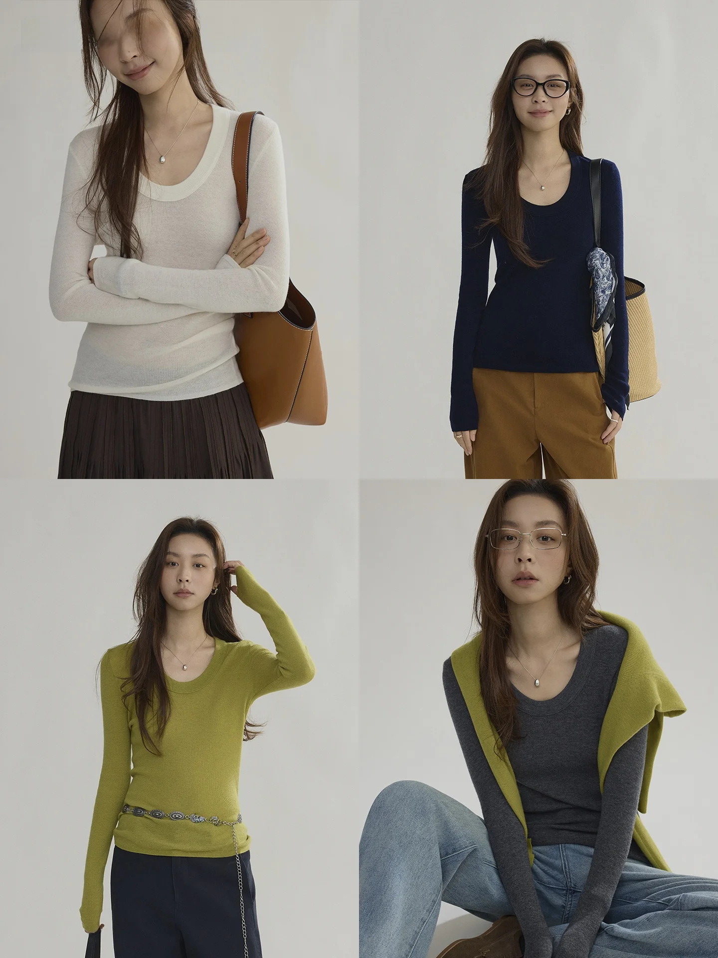 

Женская облегающая футболка Joli с длинным рукавом и U-образным вырезом, из мягкой шерстяной вязки, легкий базовый слой для повседневной носки