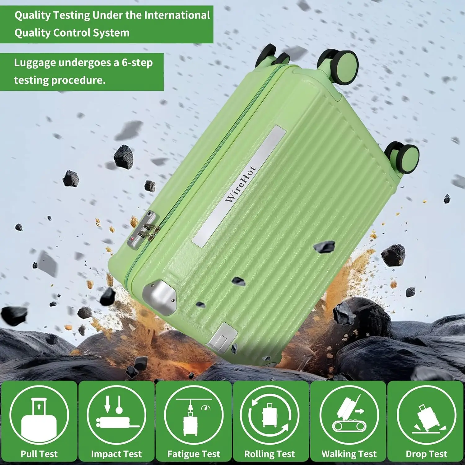 20인치 빈티지 캐리온 수하물 세트, ABS+PC 하드쉘, 백팩 및 태그, 아보카도 그린