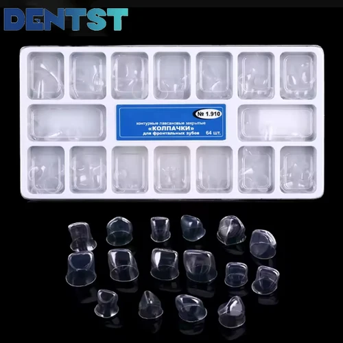 64 Uds. Coronas dentales transparentes, parte posterior anterior, hoja caduca, corona de diente Molar preformada temporal, Material de odontología para niños y adultos
