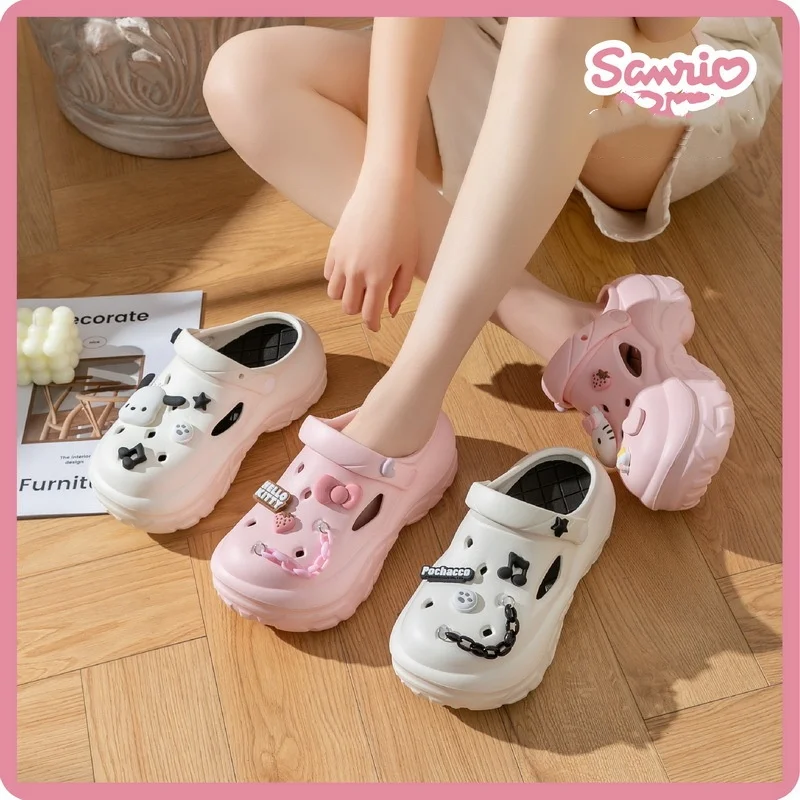 

Kawaii Anime My Melody Sanrio Cartoon Cute Hello Kitty Kuromi Clogs Thick-Soled Outdoor Beach Shoes Slippers