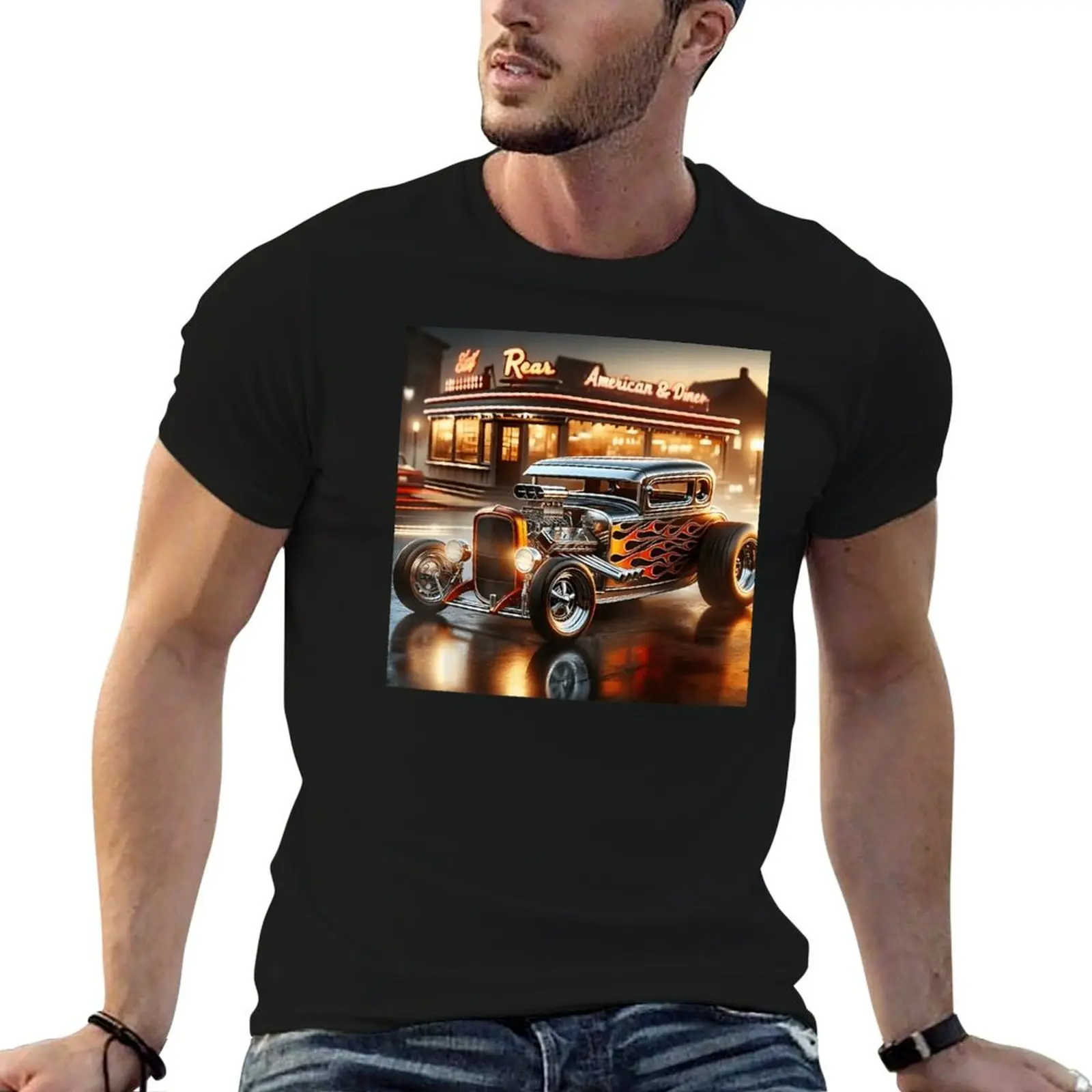 

Футболка в стиле ретро Hot Rod Flame Art, футболка со свежим движением и юмором, креативная футболка для фитнеса, размер США