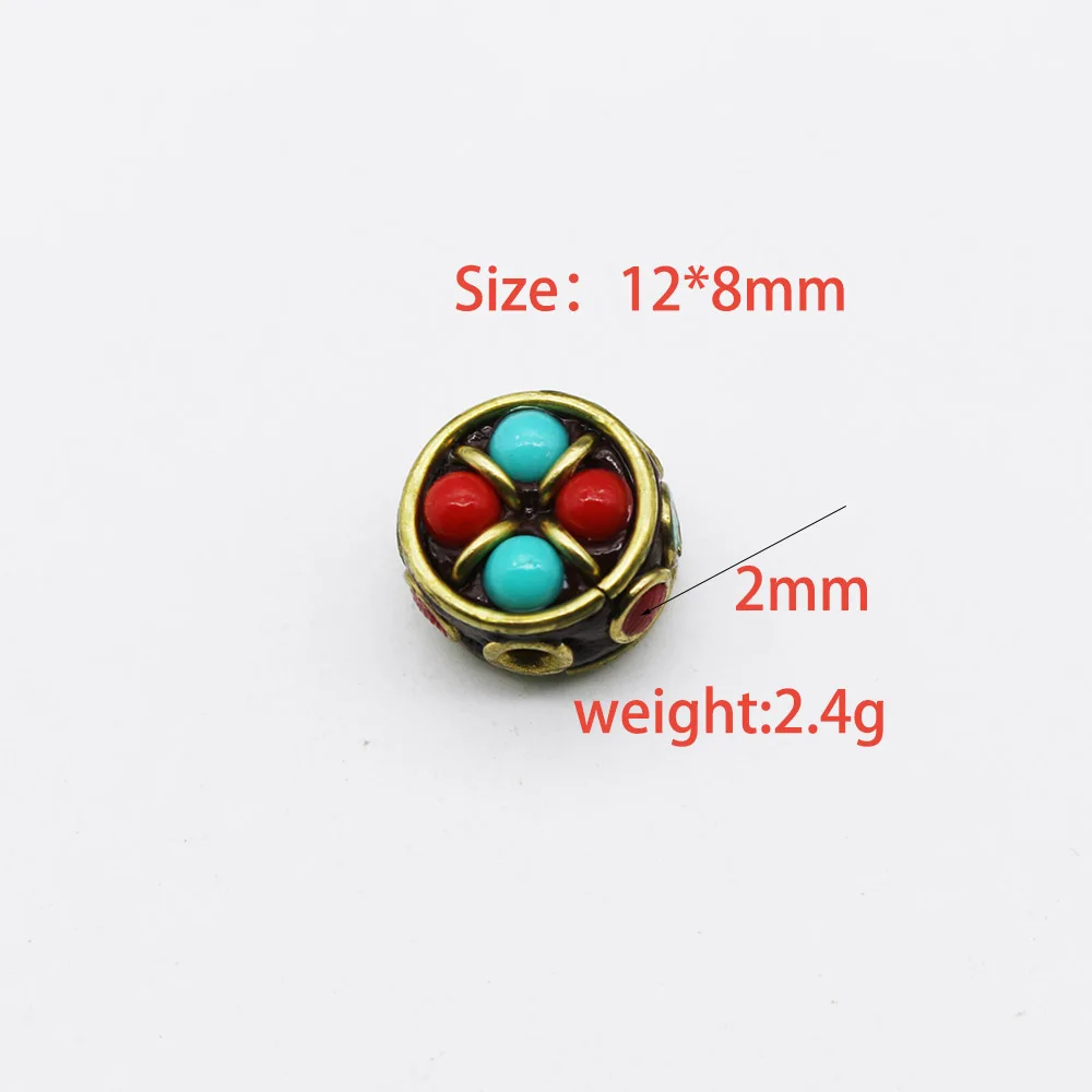 5-Pack Nepal Retro Wheel Beads Tibetan Ethnic Style Handmade Embedded Spacer Beads DIY Bracelet Jewelry Accessories