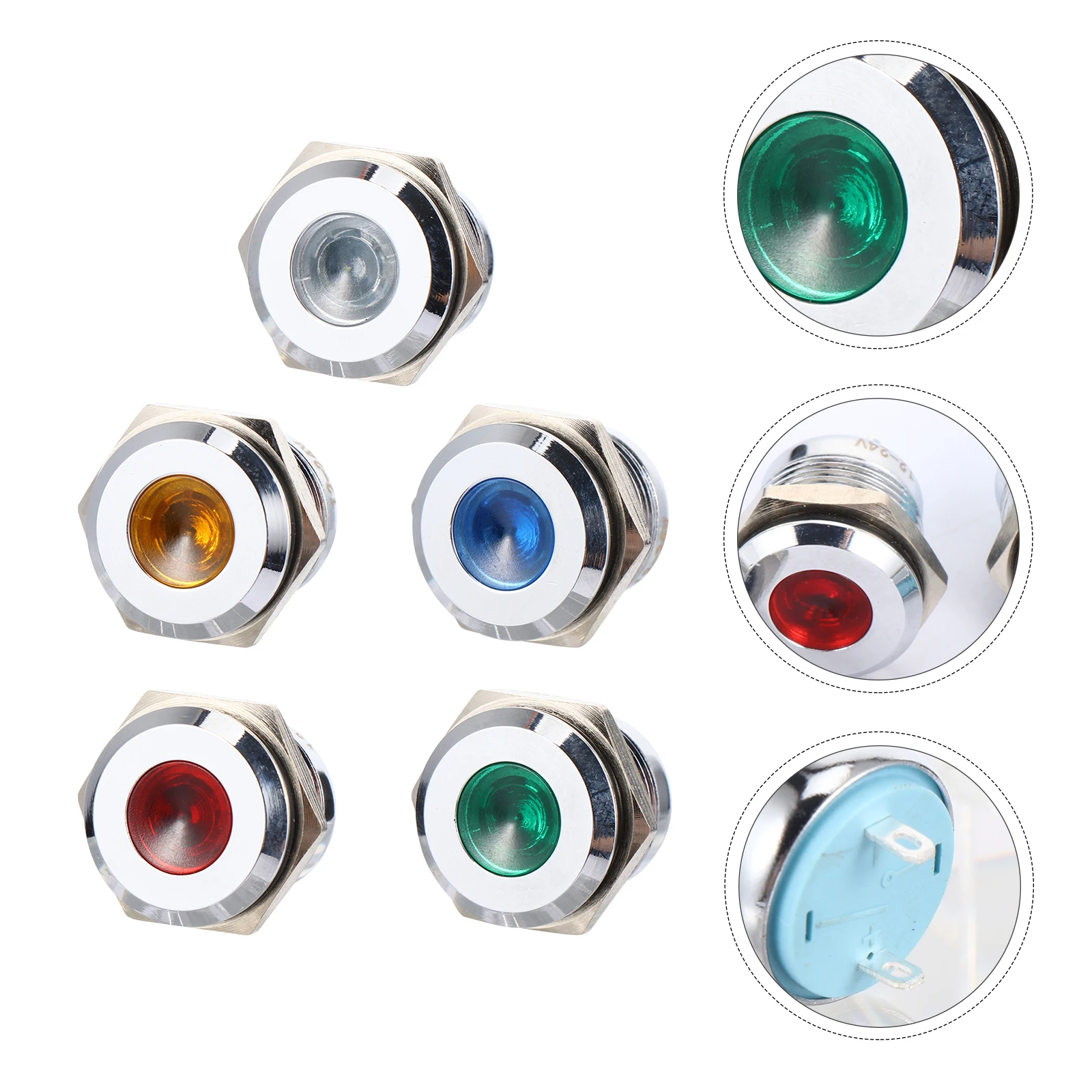 

5 pcs Metal Indicator Light Directional Warning Signal Lamp For Car Van Boat Dash Durable Smooth Surface Easy Install