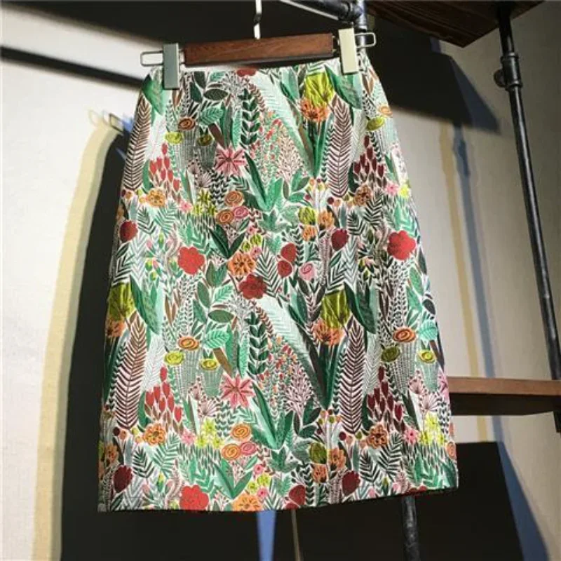 

Spring Stitching Jacquard Floral Embroidery Mid-length A-line Skirt Women's High Waist Chic Elegant Korean Style Faldas L588