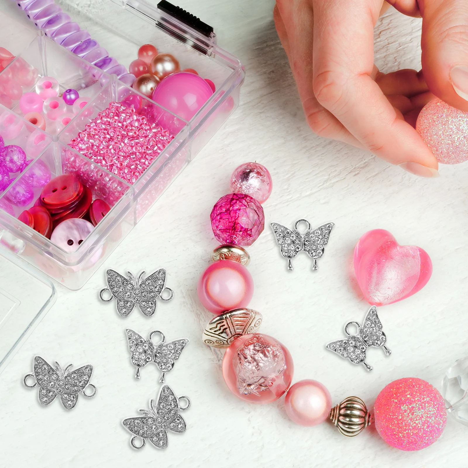 

20 Pcs Alloy Jewelry Accessories Connectors Butterfly Charms Pendants Bracelet Craft Decorations Spacer Rhinestone Small
