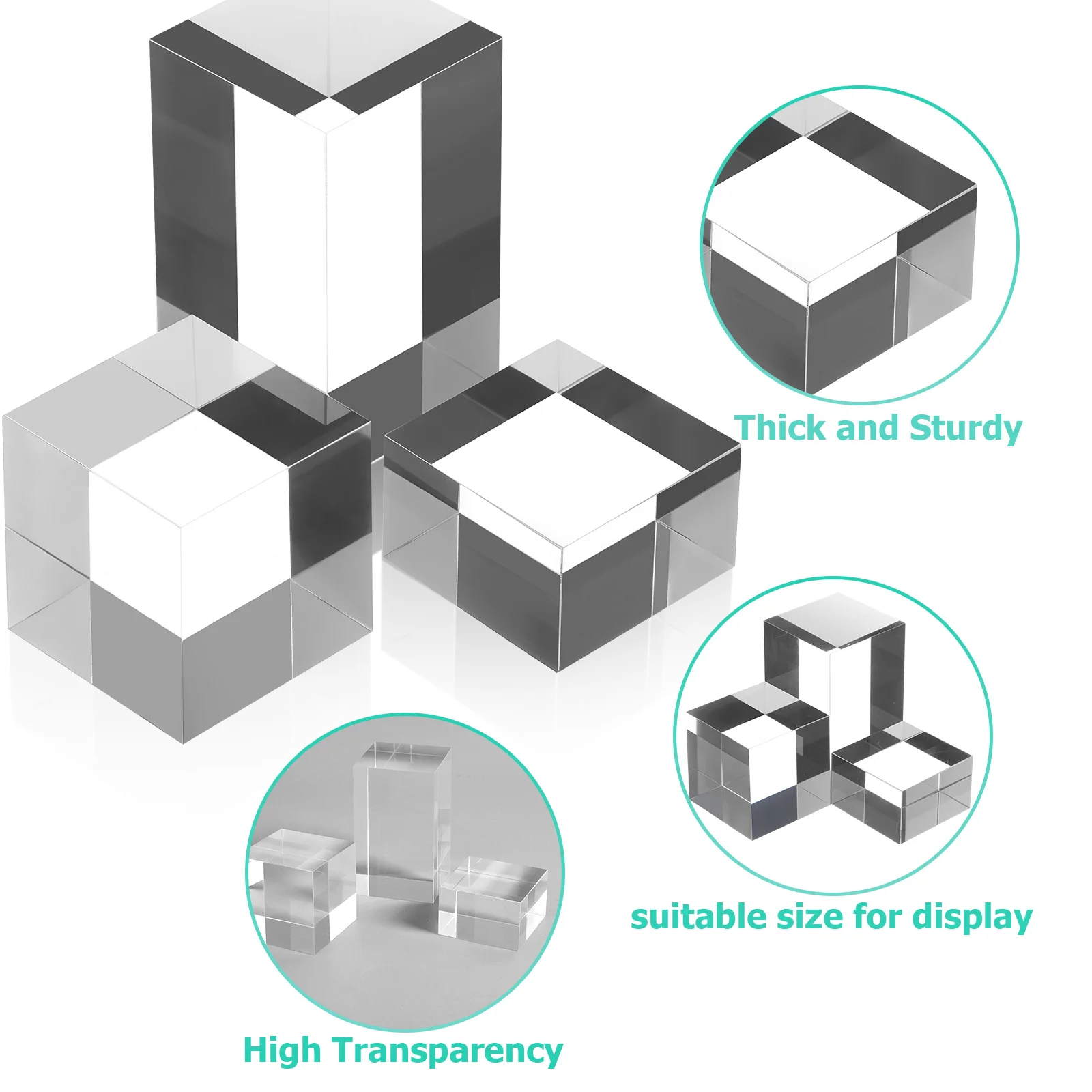 

3 pcs Acrylic Blocks Clear Display Base For Jewelry Craft Multiple Sizes Acrylic Cube Shelf Riser Holder Stand Decor