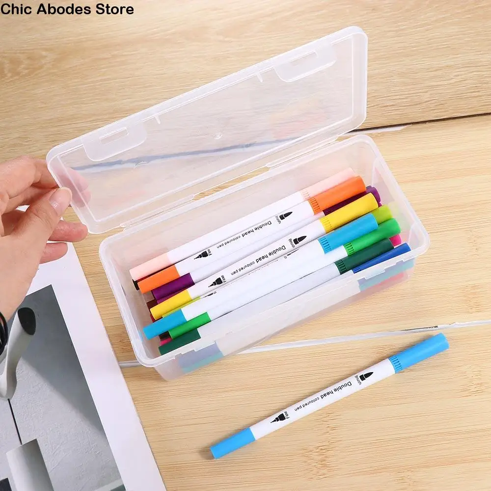 

Large Capacity With Buckled Pencil Box Waterproof Dustproof Pen Pencil Case Transparent Plastic Desktop Storage Box Sundries