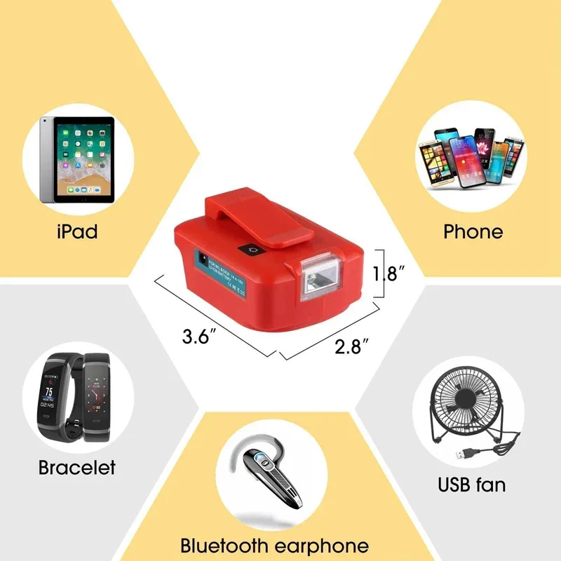 Charger Adapter for Milwaukes 18V battery with USB & Type C &DC port Phone Charger Fast Charging Battery Adapter LED Work Light