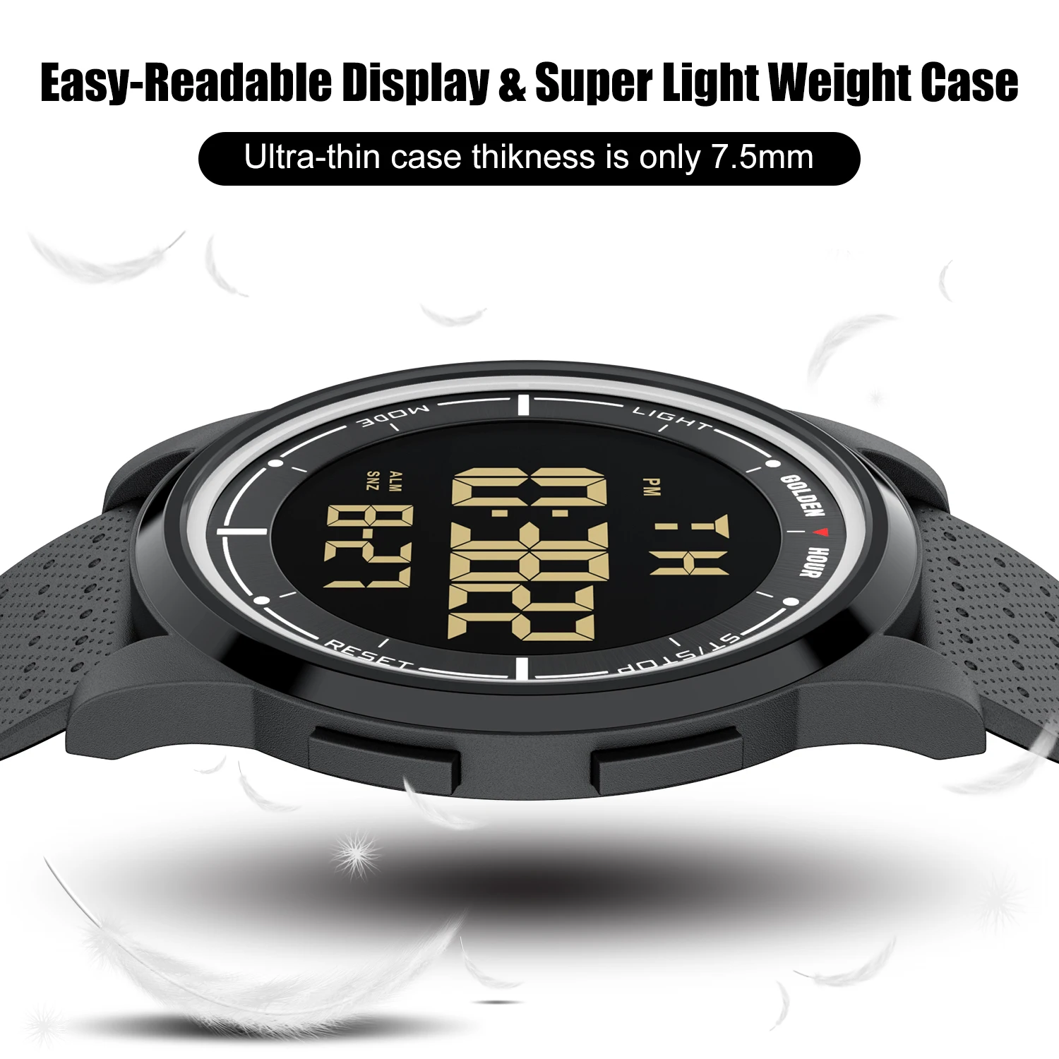 GOLDENHOUR Fashion Outdoor Sport Watch Men Multi-functional Alarm Clock Chrono 5Bar Waterproof Digital Watch Silicone  Strap