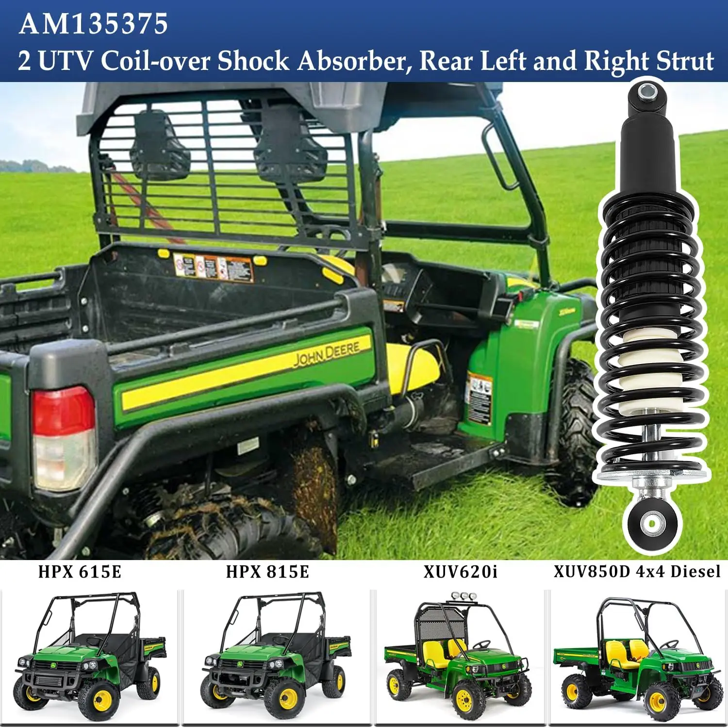 TM 2Pcs Rear Coil-over Spring Shocks Absorber Fits for John Deere Gator HPX 4x4, Diesel, HPX 615E HPX 815E 2004-2020