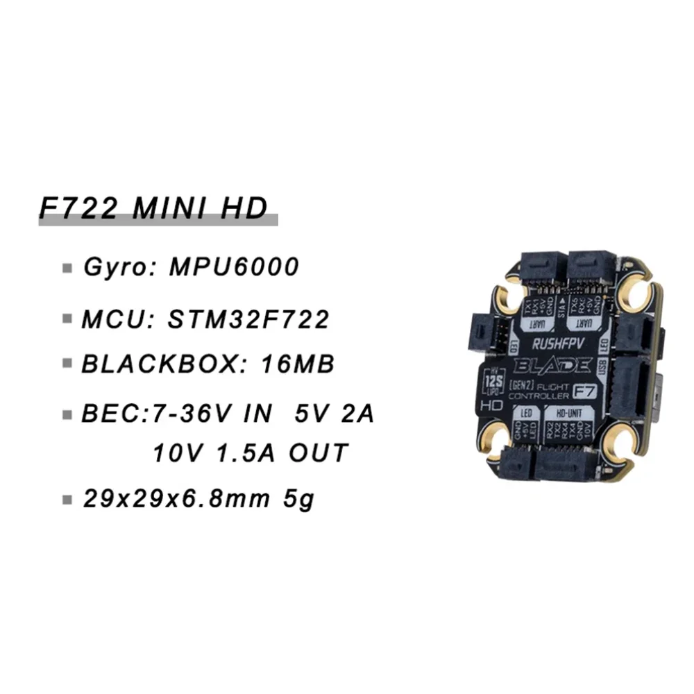 RUSHFPV RUSH BLADE F722 F7 MINI HD FPV Flight Controller MPU6000 Digital / Analog Device 3-6S 20X20mm for RC FPV Racing Drone