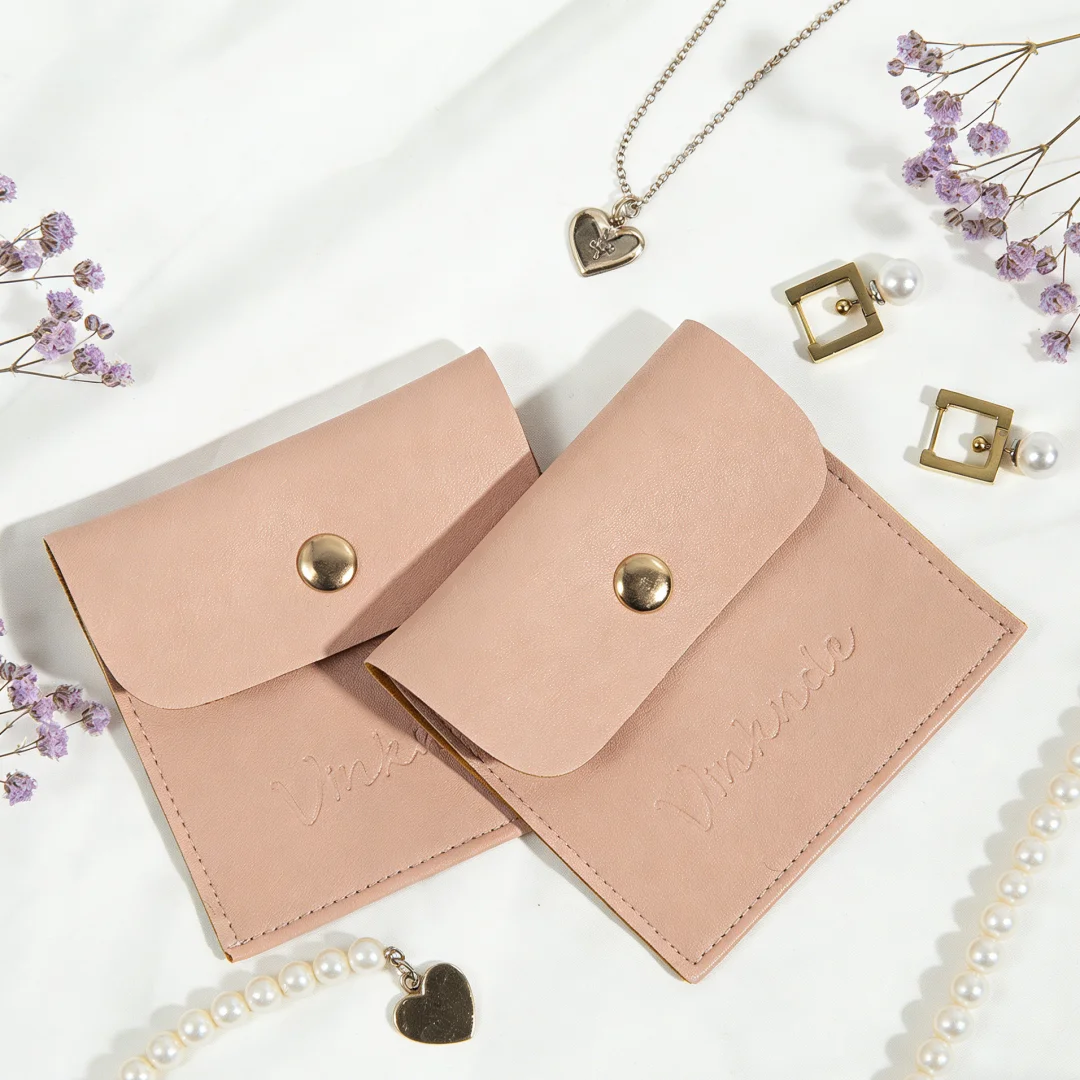 5Pcs Portable PU Leather Jewelry Pouches with Snap Button Closure for Wedding Rings &Delicate Accessories Gift Display Packaging