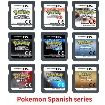 Pokémon NDS Gioco di carte Pokémon Soul Argento a forma di cuore Oro Perla Diamante Nero 2 Bianco 2 DS Gioco Spagna Lingua