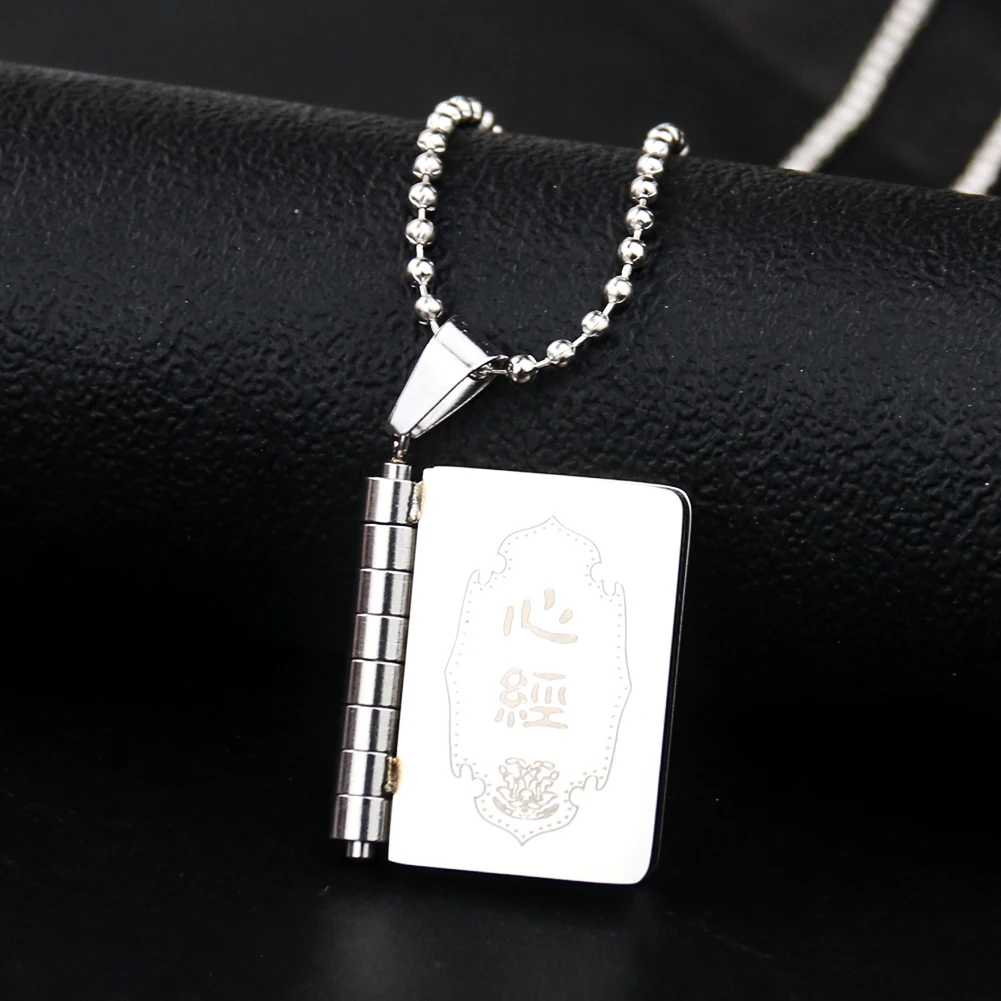 316 Stainless Steel Religious Heart Sutra Necklace Guanyin Lotus Book Pendant DIY Buddhist Prayer Woman Man Jewelry Accessories