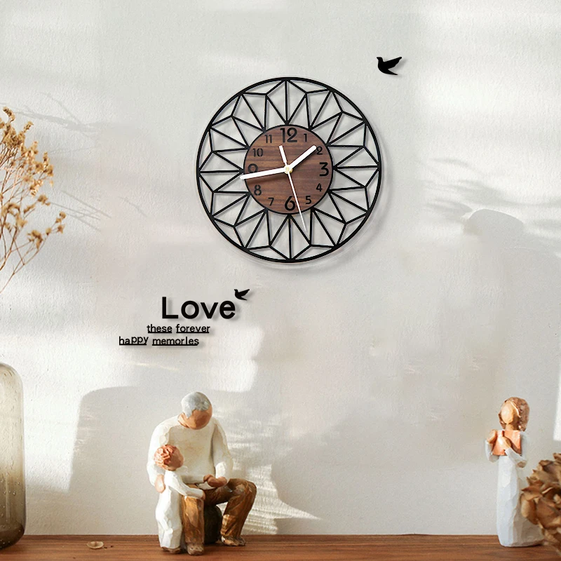 Wooden grain wall clock bedroom decoration aesthetics kitchen living room office bedroom home decoration 12 inch clock