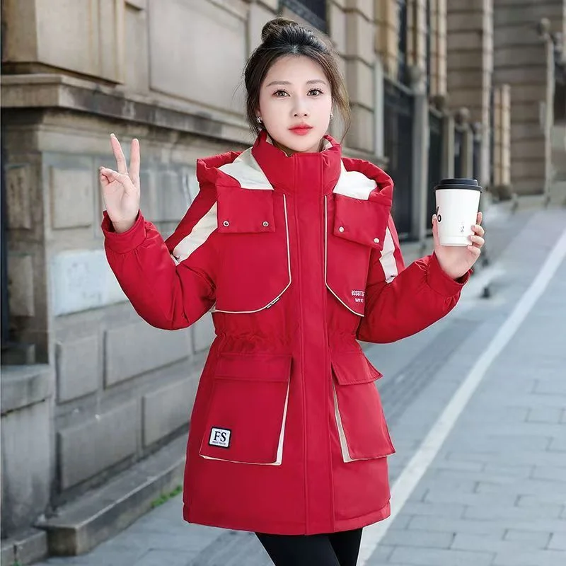 In Winter Of 2024 The New Fashion With Velvet And Thick Parker Down Cotton-padded Jacket Girls Long Short Cotton-padded Coat Top