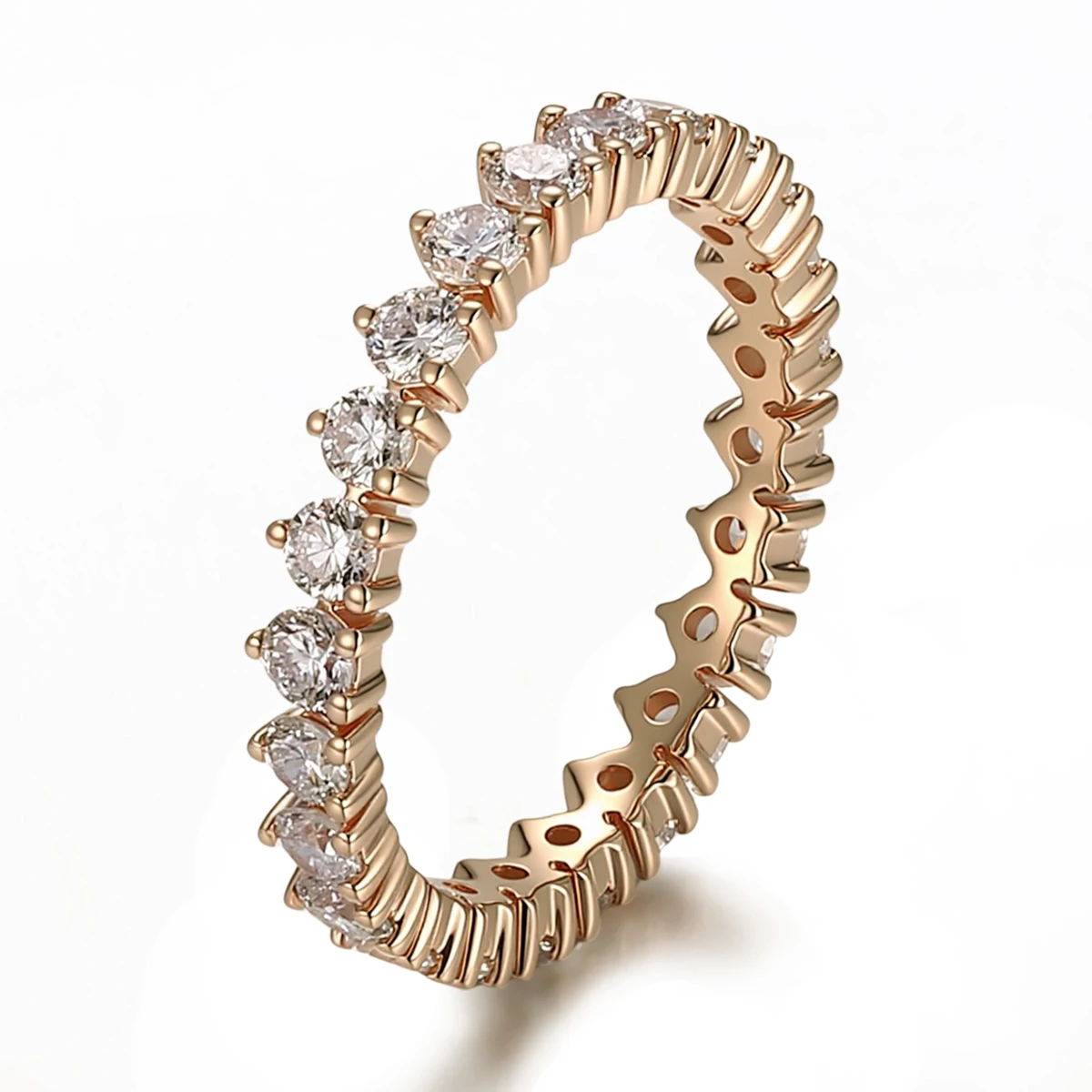 بروفانس الذيل الدائري كامل الفرقة 10K الذهب جولة مختبر الماس الأبدية اليومية خاتم كوكتيل مجوهرات للنساء الفتيات هدايا عيد الميلاد