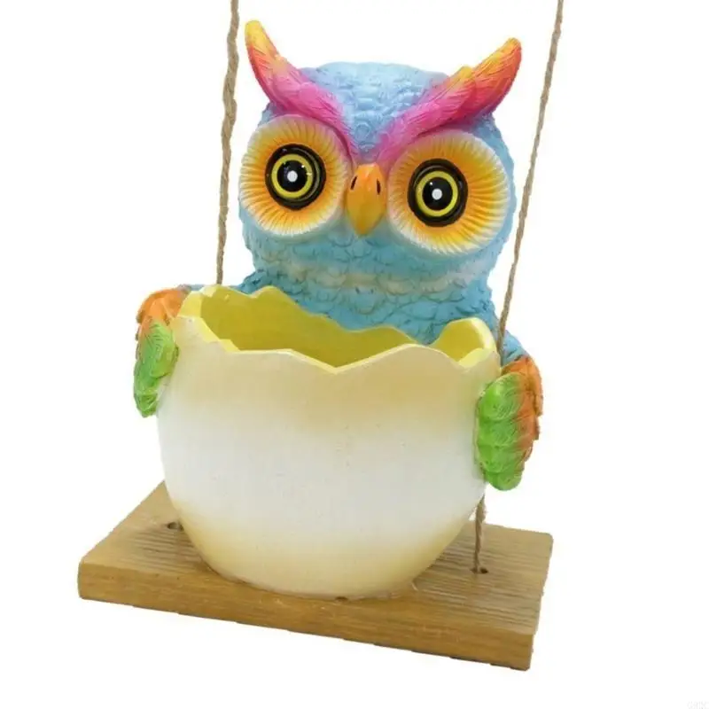 G92C Unique Owl Hanging Planter for Indoor Plant Decorative Resin Flower Pots for Succulents and Small Green Plant