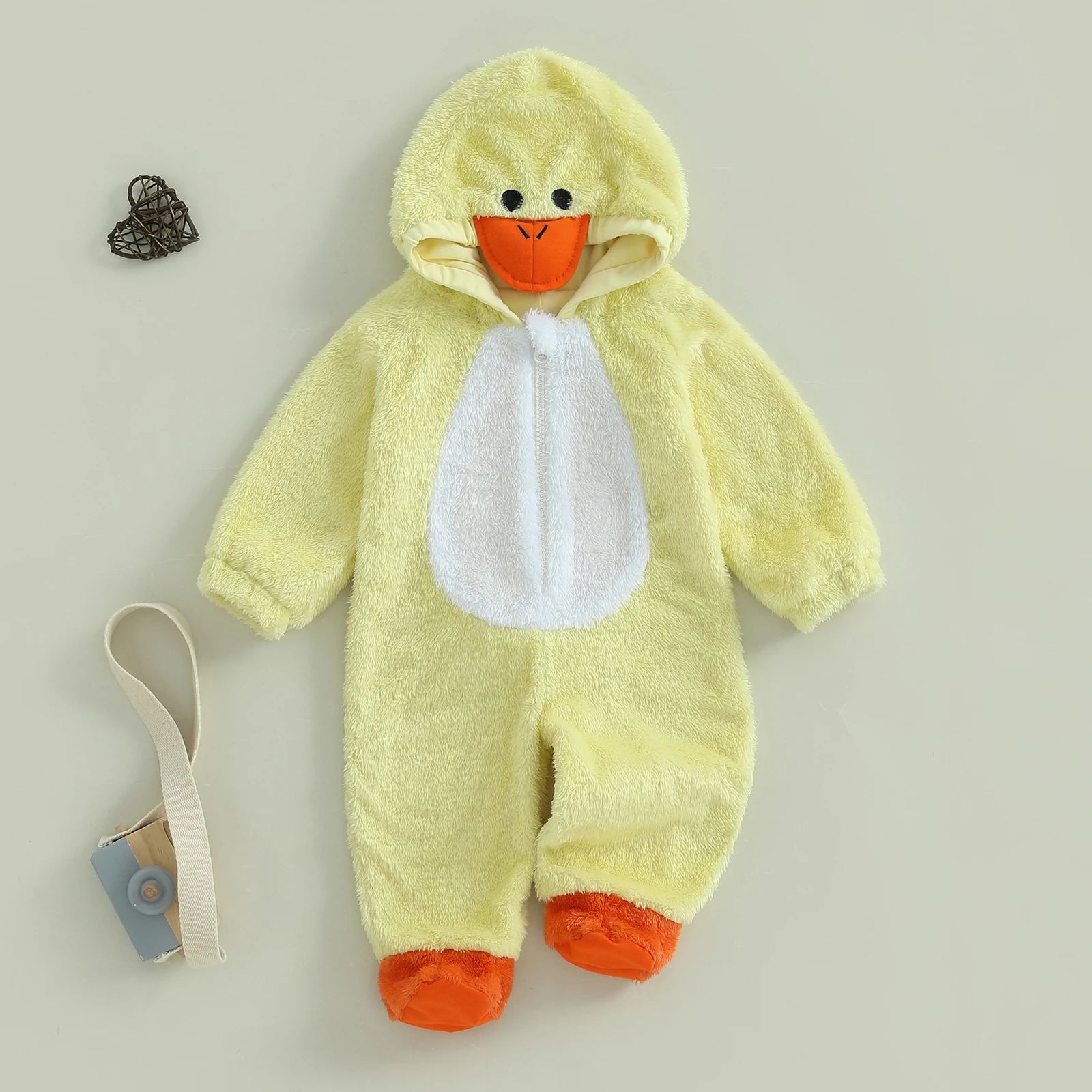 

Детский костюм для детей 0-18 месяцев, милый плюшевый комбинезон на молнии с капюшоном, костюм утки для повседневной жизни, Хэллоуина