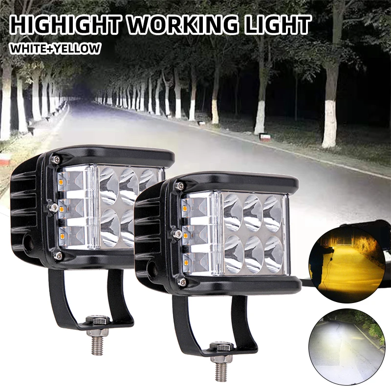 

1pc LED Work Light Dual Side Shooter Pod White & Amber Strobe Lamp Off Road Flashing Light For Car Truck Pickup Boat Suv