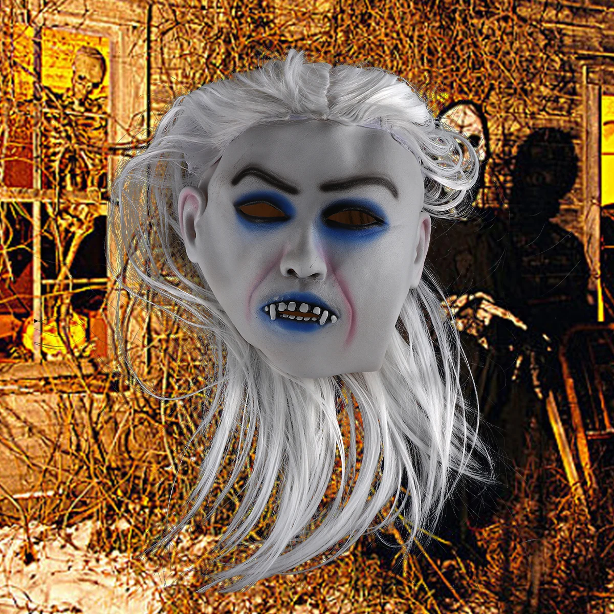 

White Haired Witch Mask Scary Horror Ghost Masks for Women Frightening Adult Costume Halloween Decorative Latex Comfortable