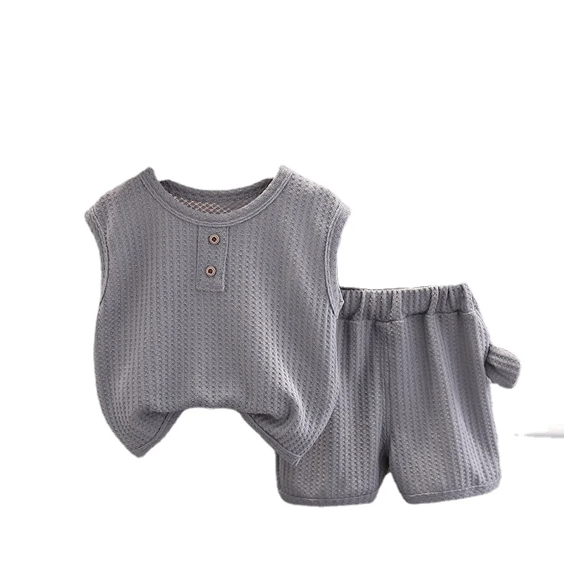 Toddler Summer Boy Girl Outfits Solid T-shirt Shorts 2pcs/set Clothes For Children Korean Casual Breathable Clothes Set