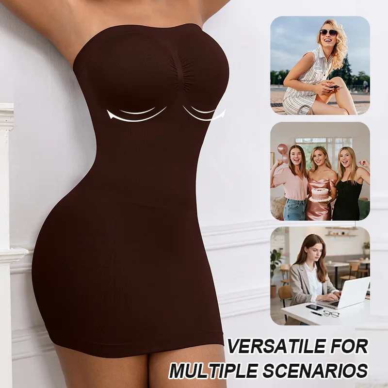 Women's Seamless Strapless Shapewear Bodysuit Full Shaper Dress with Butt Lifting Tummy Control Curves Thigh Slimmer Features