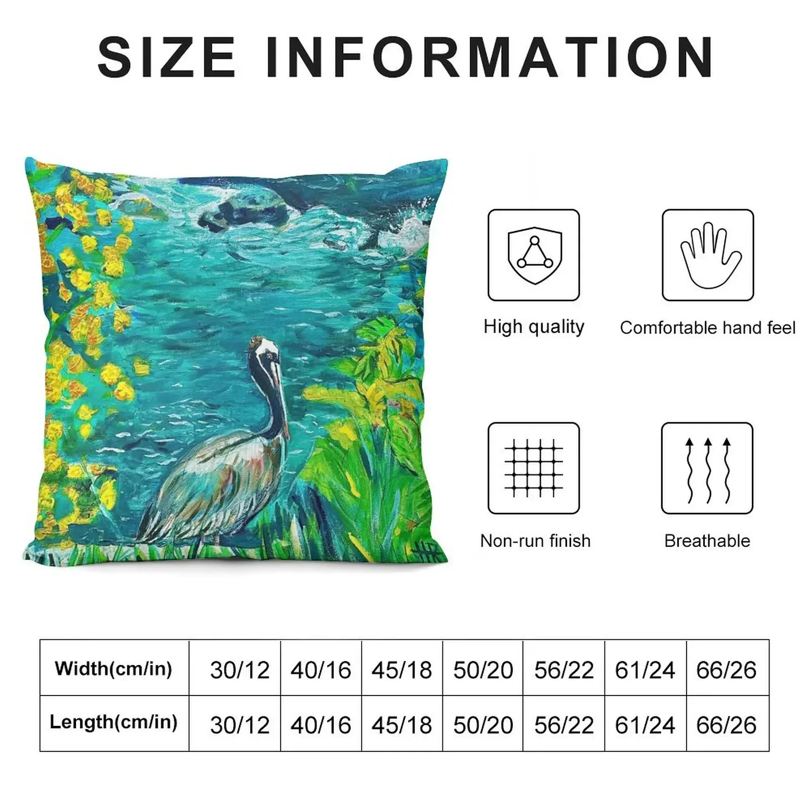 Pelican at La Jolla Cove. San Diego, CA - 20 x 30 in. acrylic on canvas Throw Pillow Sitting Cushion pillow